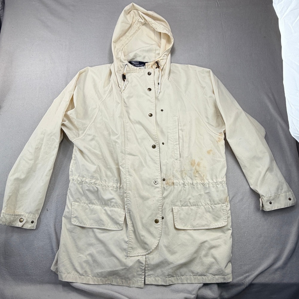 Polo Ralph Lauren Vintage Cream Hooded Parka Field Jacket Mens Medium M